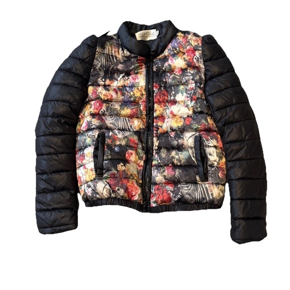 YIBUDAOWEI Fashion Jackets & Blazers - YIBUDAOWEI Fashion Couture Faux Leather streetwear Floral Puffer Coat  SZ 2P